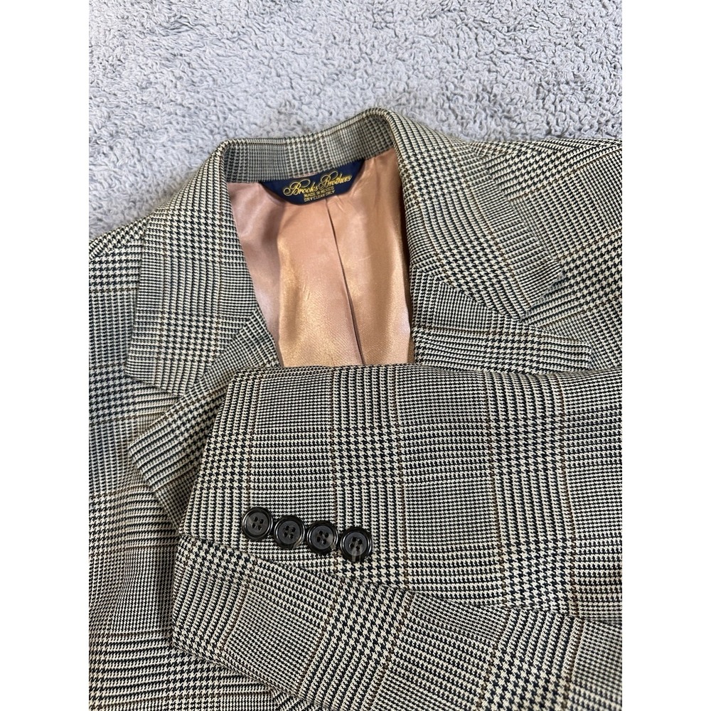 Brooks Brothers Men's Silk Wool Houndstooth Brown Beige Black Sport Coat Blazer
